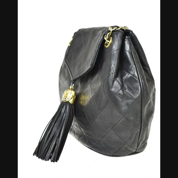 CHANEL CC MATELASSE Fringe Chain Shoulder Bag Leather Black Vintage - Picture 2 of 12